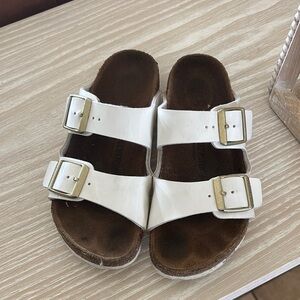 White Double Strap Sandals with Buckles